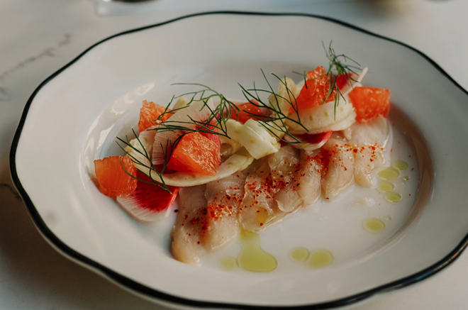 Willa's has specially-curated dishes including snapper crudo with espelette, watermelon radish, grapefruit supreme, pickled fennel & EVOO. - Photo c/o Willa's