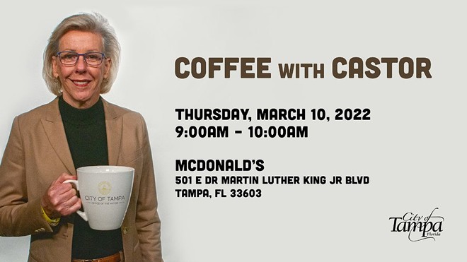 Flyer for Coffee with Beaver" Thursday, February 10 at 9 a.m. - CITY OF TAMPA