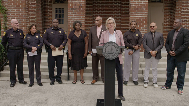 Mayor Jane Castor speaks at a last-minute press conference outside Rich House in Tampa, Florida on April 29, 2022. - Screengrab via City of Tampa/YouTube