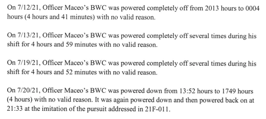 A section of a TPD Internal Affairs report about officer Algenis Maceo. - TAMPA POLICE DEPARTMENT