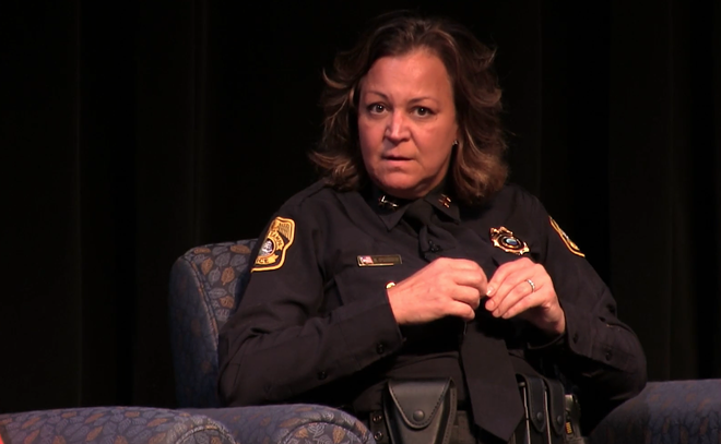 Tampa Police Chief Mary O'Connor speaking at a public forum on May 24, 2022. - PHOTO VIA CITYOFTAMPA/FACEBOOK