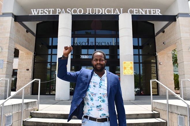 Marlowe Jones stands outside of the West Pasco Judicial Center after day one of his court proceedings, where he was found innocent. - Justin Garcia