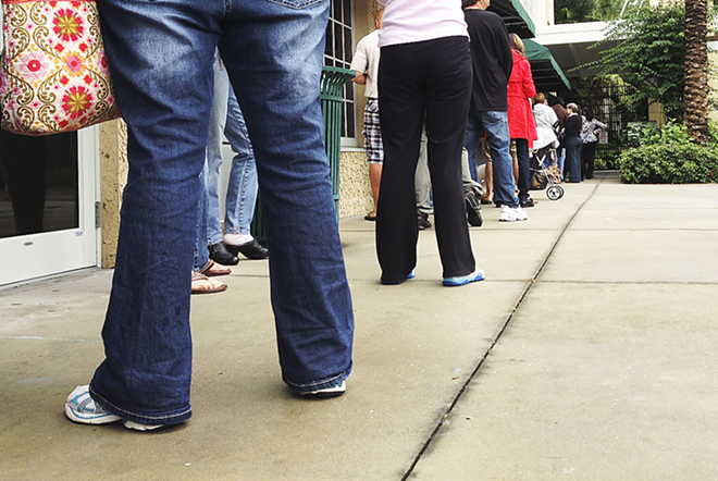 Election Day line outside the polling place at St. Pete’s Sunken Gardens. - Photo by James Ostrand