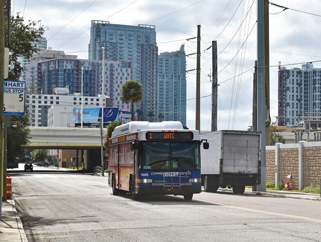 A HART bus drives away from Downtown Tampa. - HART/Twitter