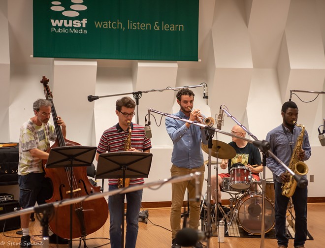 Jason Charos Quintet plays WUSF's All Night Jazz studio in Tampa, Florida on June 26, 2019. - Photo by Steve Splane