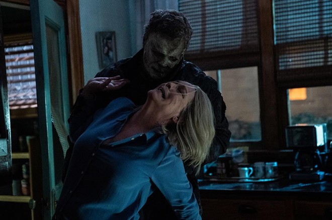Michael Myers and Jamie Lee Curtis as Laurie Strode in 'Halloween Ends.' - Photo via Universal Studios