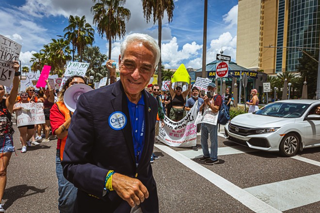 Charlie Crist being shouted down by pro-choice abortion activists in Tampa, Florida on July 16, 2022. - Photo by Dave Decker