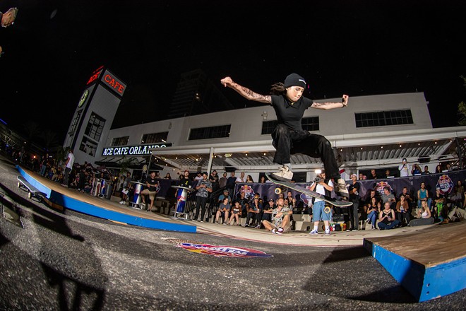 Shiloh Catori ollie at the Red Bull Mind the Gap in Orlando, Florida on October 29, 2022 - Photo by Chaz Miley via Red Bull Content Pool