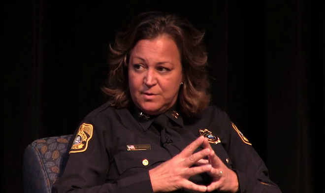 Tampa Police Chief Mary O'Connor speaking at a public forum on May 24, 2022. - Photo via cityoftampa/Facebook