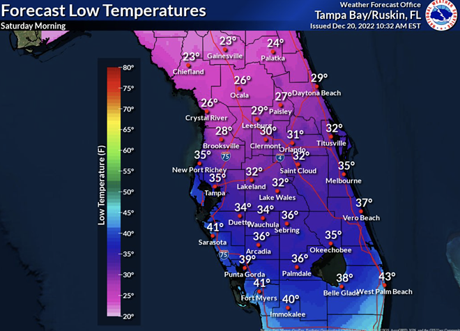 Possible temps for Saturday morning. - Image via NWS