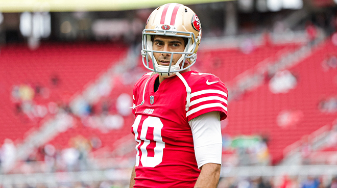 Jimmy Garoppolo might want to get a Proof-It year before securing a long-term contract somewhere else.  - Terrell Lloyd/49ers