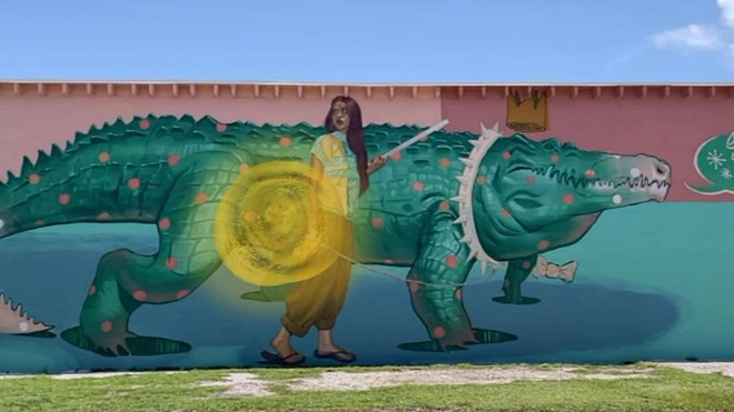 Joshua Lawyer’s gator in ‘After a While.’ - Screenshot from Artours Clearwater app by Jennifer Ring