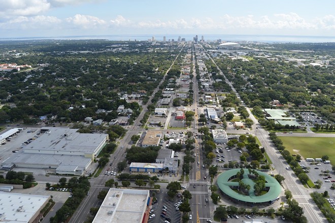 An 2016 aerial photograph of Central Avenue in St. Petersburg, Florida. - Photo via cityofstpete/Flickr
