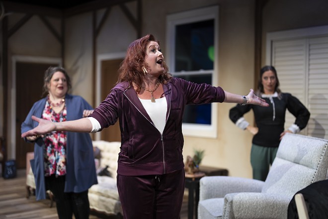 The world premiere of Natalie Symons’ hilarious Nightsweat is quite accurately described in the program as “‘Bridesmaids’ meets ‘Halloween.’” - Photo via Thee Photo Ninja