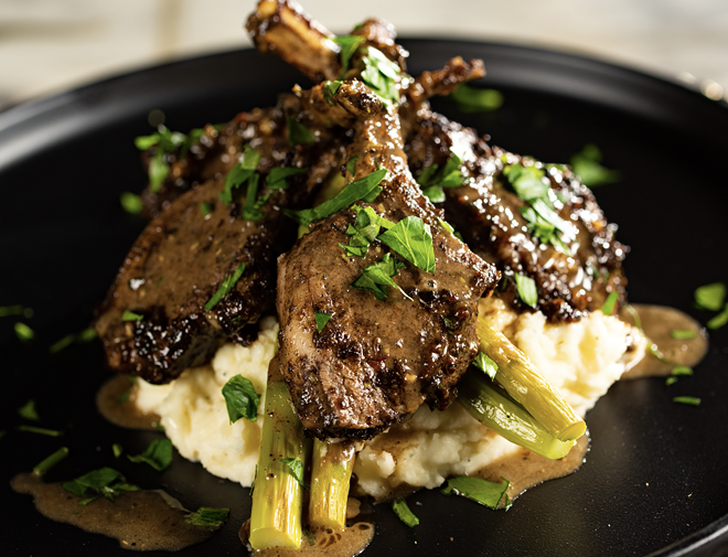 One of its entrees are jerk-seasoned lamb chops over garlic mashed potatoes and sautéed asparagus. - C/o Lepley's Kitchen & Lounge