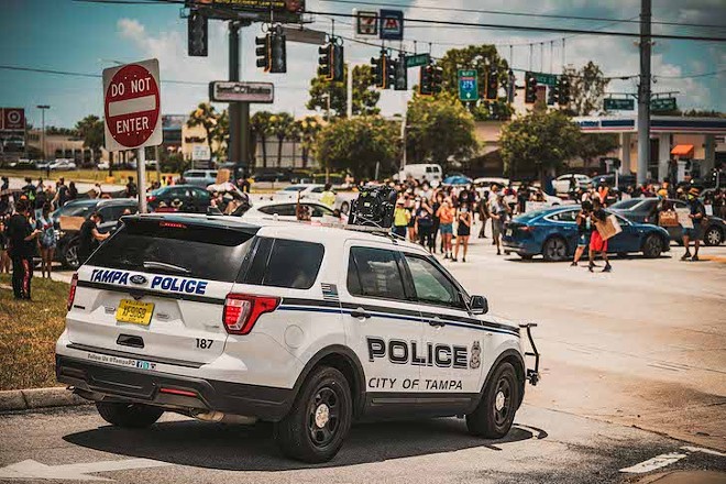 Tampa Police engage with protestors on July 4, 2020. - Photo by Chandler M. Culotta