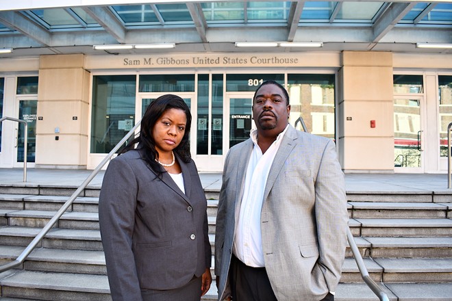 Deanna and Andrew Joseph Jr. stand outside of Tampa's federal courthouse. - Photo by Justin Garcia