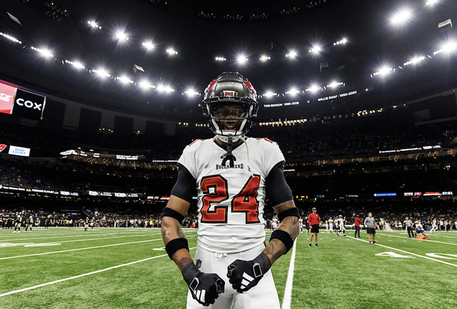 Carlton Davis at the Superdome in New Orleans, Louisiana on Oct. 1, 2023. - Photo by Kyle Zedaker/Tampa Bay Buccaneers