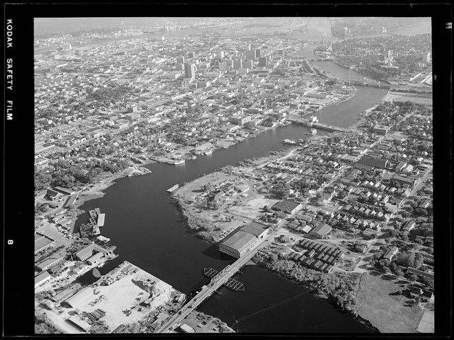 An aerial view of the Garcia Avenue Bridge in Tampa, Florida on Nov. 4, 1957. - Photo by the Burgert Bros. via Burgert Brothers Photographic Collection/HCPLC