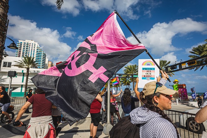 Florida trans-rights advocates in West Palm Beach on Dec. 3, 2022. - Photo by Dave Decker