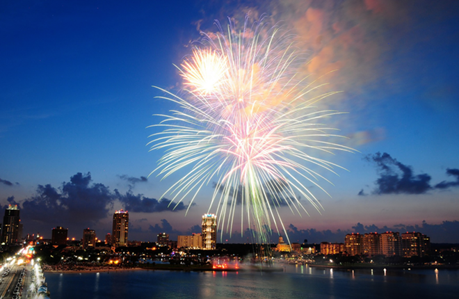 Fireworks over the St. Petersburg, Florida waterfront. - Photo via City of St. Pete/Facebook