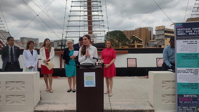 Angela Dumala speaking at a press conference in Tampa on March 27, 2024. - Photo via Mitch Perry/Florida Phoenix