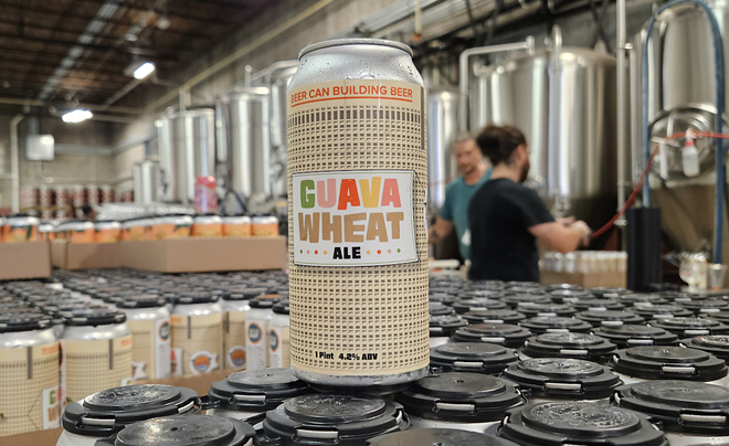 JDub's and Creative Loafing's 'Beer Can Building Beer' coming off the canning line at Channelside Brewing Co. in Tampa, Florida on July 12, 2024. - Photo by Ray Roa