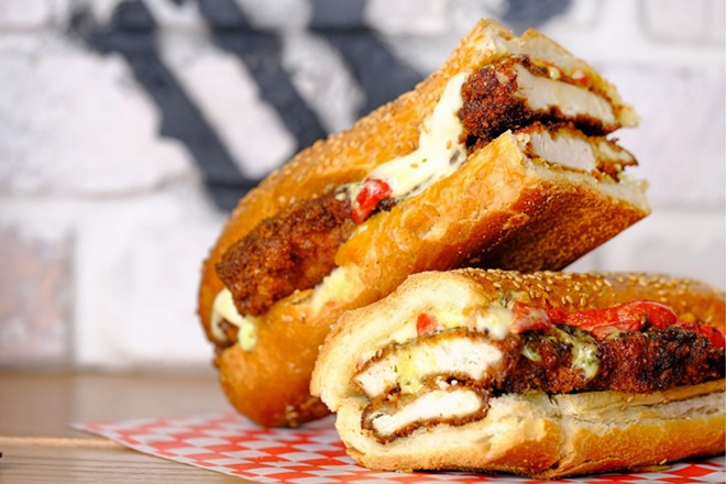 Cousin Vinny's "That Louie" with a chicken cutlet, roasted red peppers, pesto aoili and mozzarella. - cousinvinnyssandwichco/Facebook