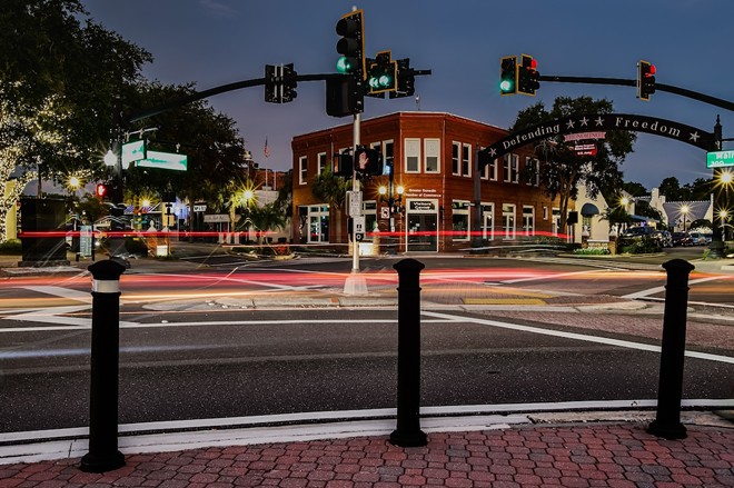 The corner of Broadway and Main Street in Dunedin, Florida on July 21, 2022. - Photo via Wirestock Creators / Shutterstock.com