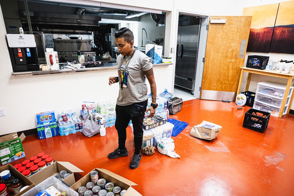 Sam Obeid sets up Mutual Aid Disaster Relief's St. Petersburg, Florida distribution center on Sept. 29, 2024. - Photo by Dave Decker