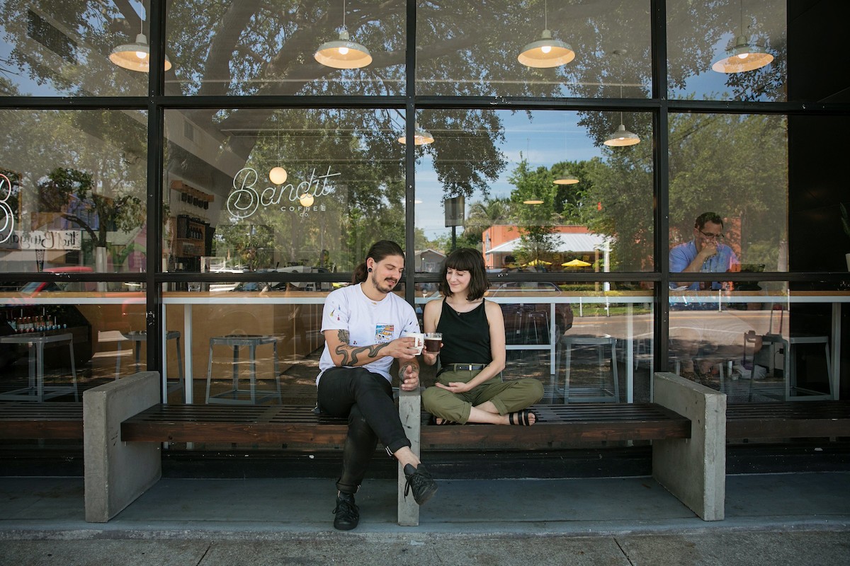 (L-R) Josh and Sarah Weaver outside their St. Petersburg, Florida coffee shop, Bandit.