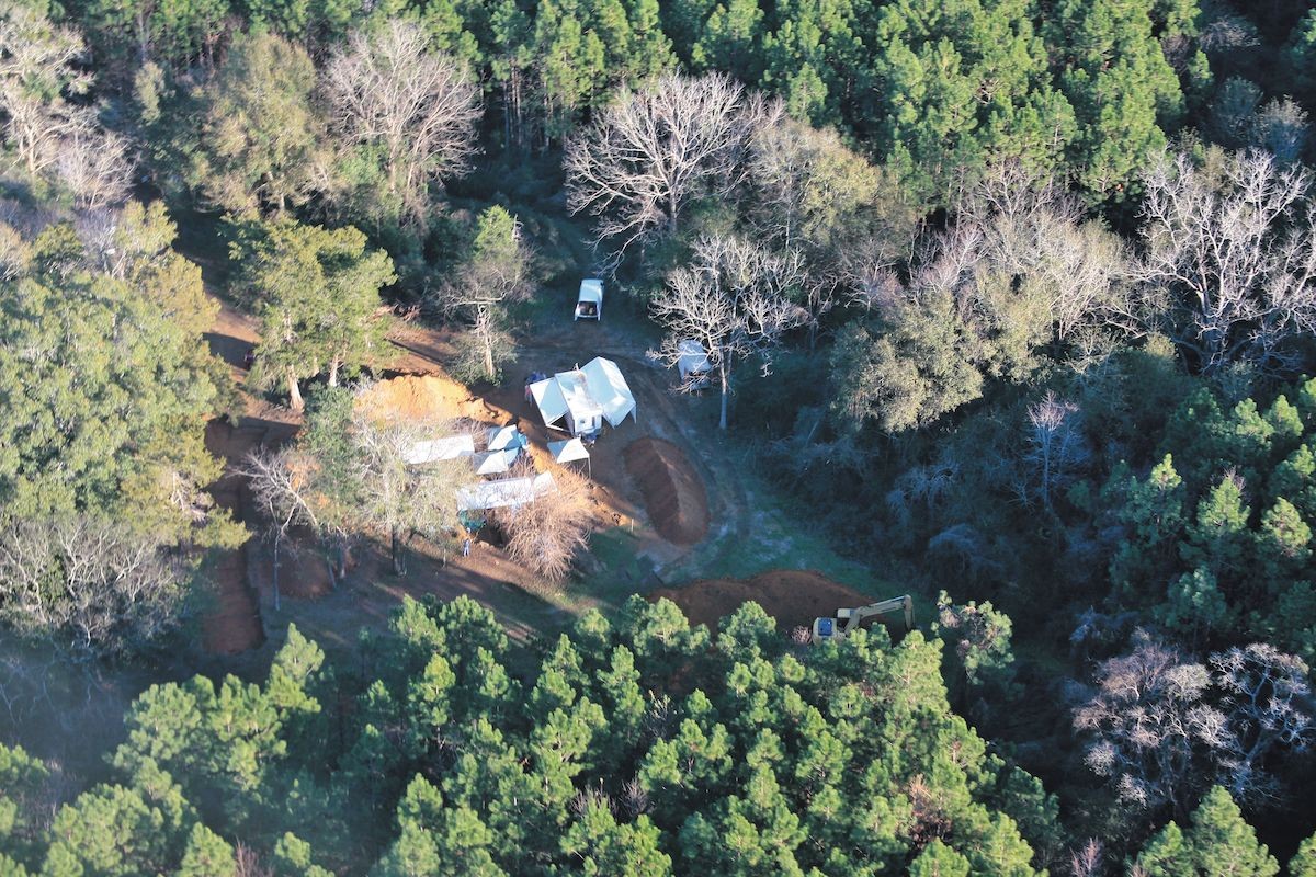 Aerial view of the Boot Hill cemetery on the 1,400-acre campus during excavation at Florida's Dozier school.