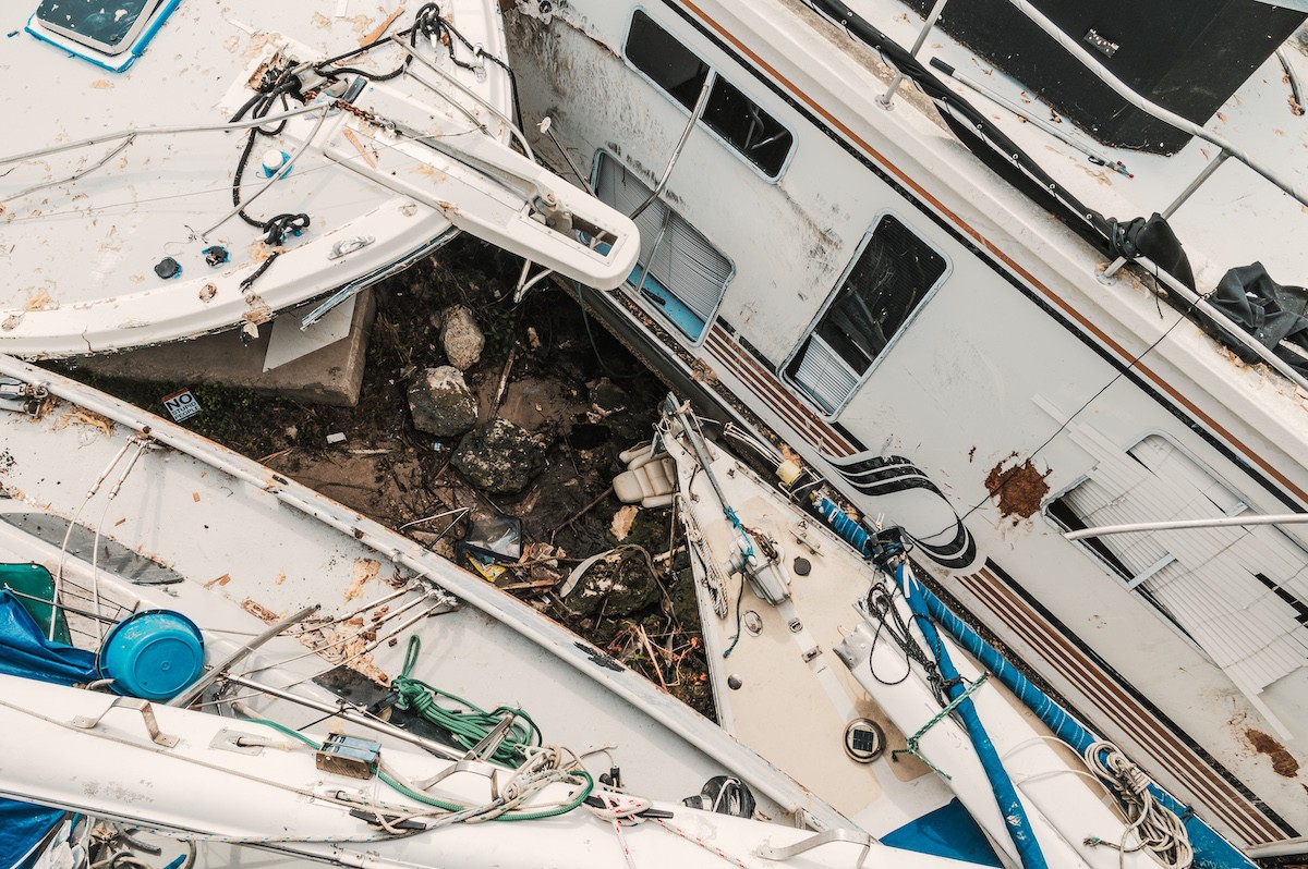 In one group of beached vessels, a smell emanated from the vessels—it’s the mixture of decomposition, fuel, and sewage from the damaged vessels and pipelines.