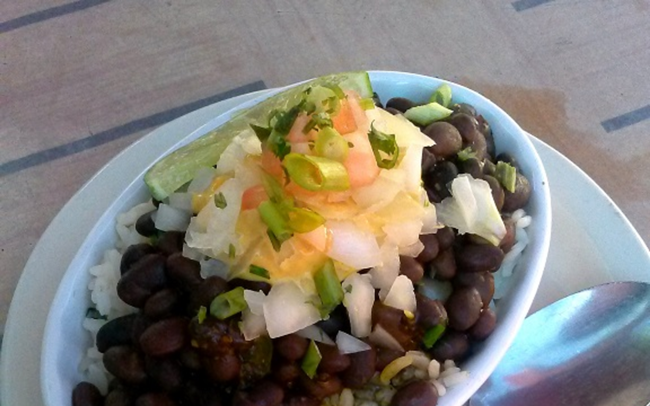 DISHING ABOUT CULTURE: Rice and beans from Gaspar’s Grotto.