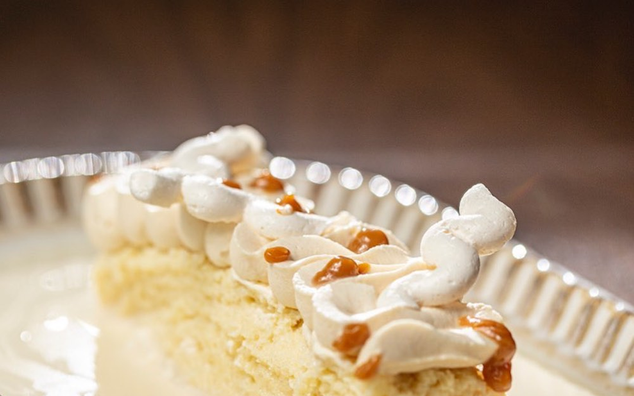 Flor Fina's scrumptious quatro leches cake is a buttery sponge cake that matches the aspirational goals of the menu.