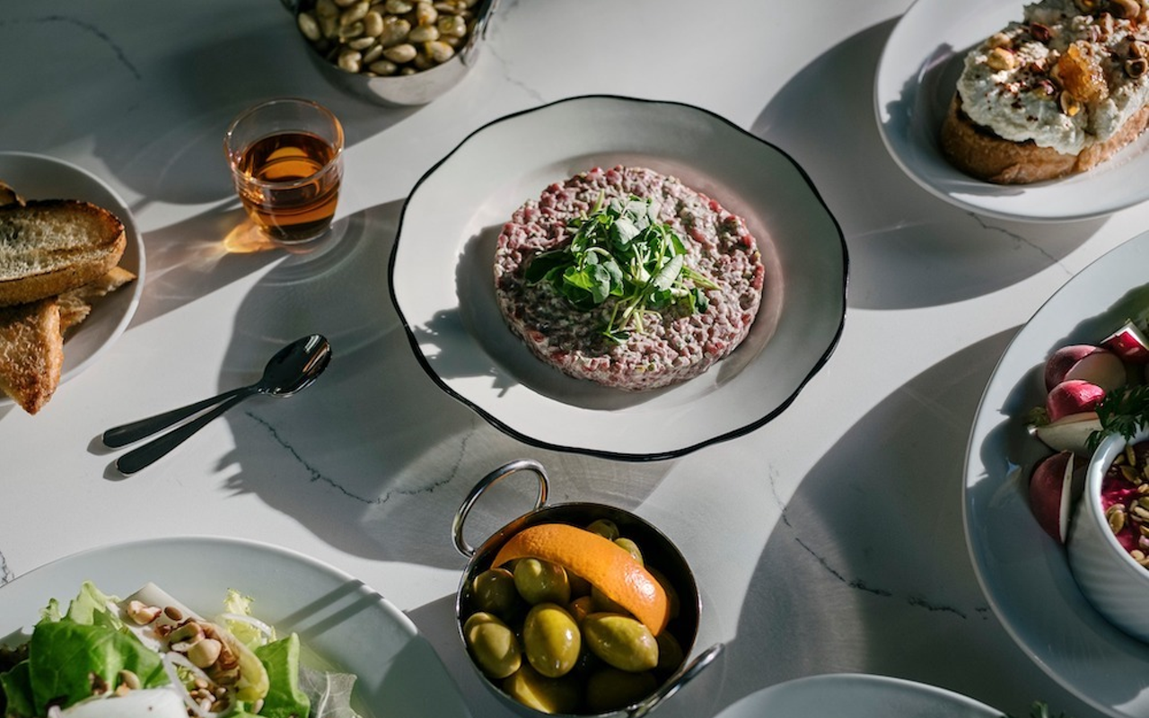 The Willa's food menu offers a series of mix-and-match snacks (olives, pickles, almonds, chips, etc.). One lovely French-inflected starter is hand-chopped beef sirloin tartare tossed with minced shallots in Dijonaise and pressed neatly into an oval mold.