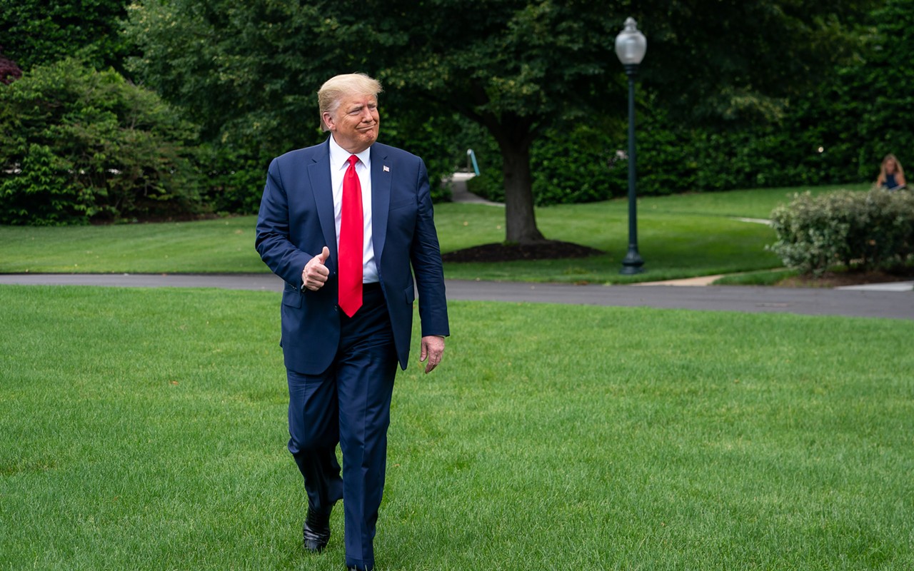 President Donald J. Trump walks from the Oval Office to the South Lawn of White House to board Marine One for Joint Base Andrews Md. Friday, June 5, 2020, to begin his trip to Bangor, Maine.