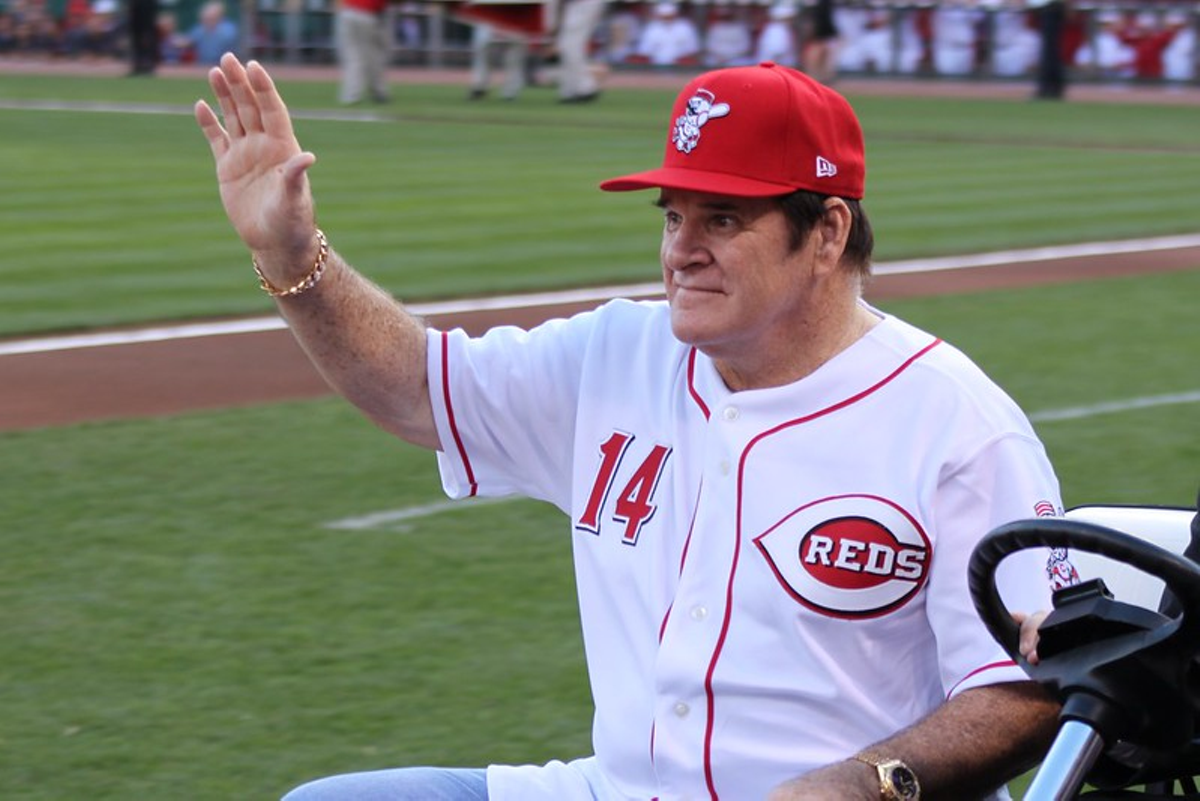 Pete Rose celebrates the Phillies' 1980 championship at Clearwater