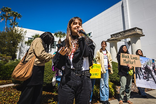 Students outside the office of the State Attorney for Florida's 13th District in Tampa, Florida on March 15, 2023.