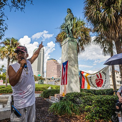 'You won't have any more peace until this comes down': Ahead of new pressure campaign, Indigenous activists drench Tampa's Columbus statue in blood
