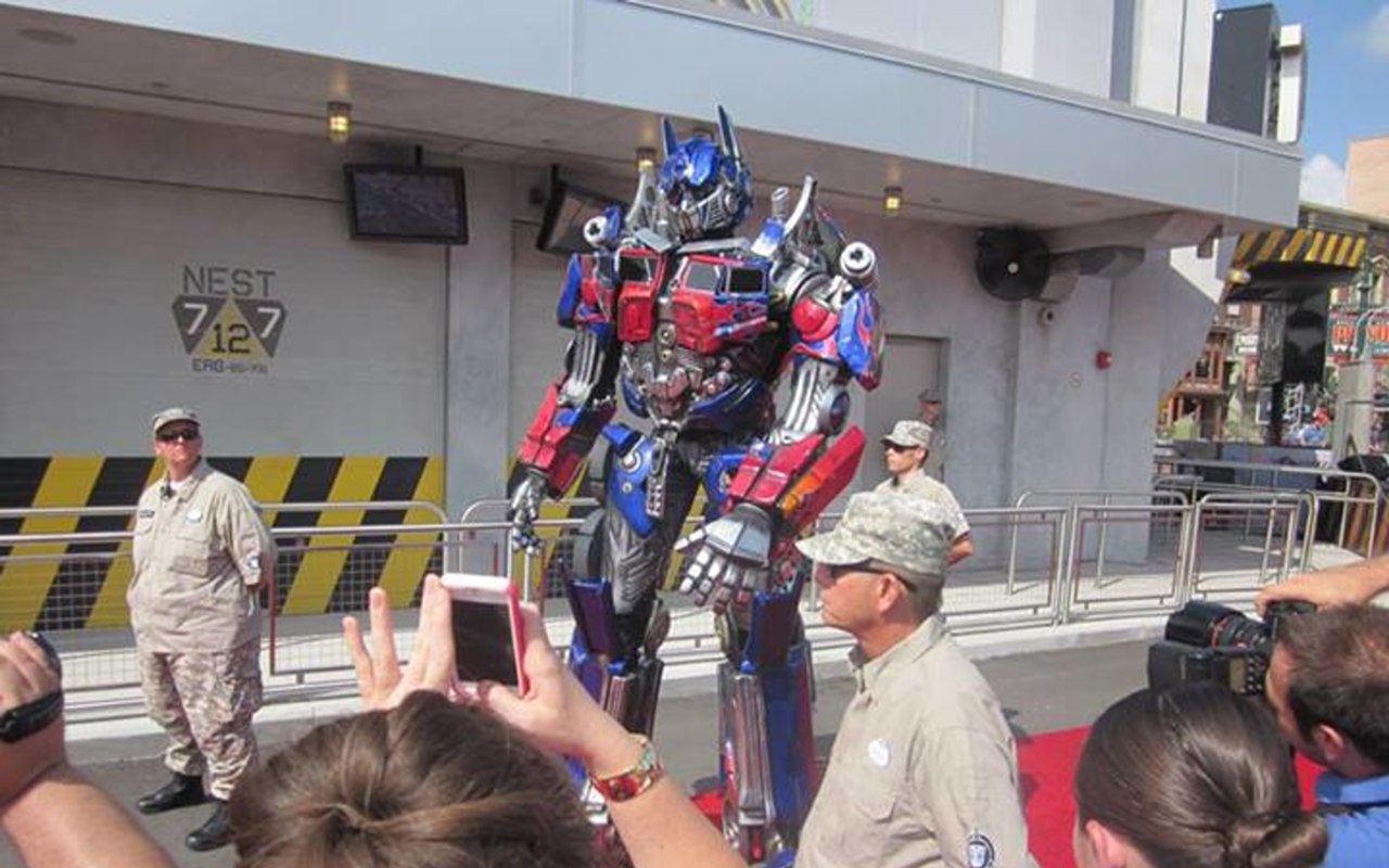 Optimus Prime walks the red carpet at the June 20 grand opening of Transformers: The Ride 3D at the Universal Studios theme park in Orlando, Fl.