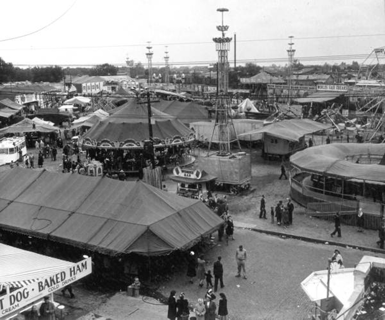 View of amusement rides at the Florida State Fair, 1947