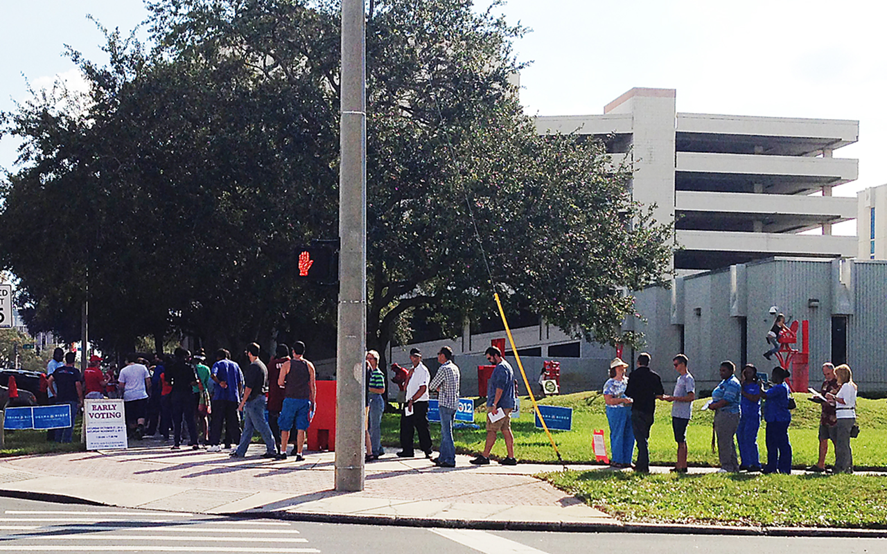 LINES AROUND THE BLOCK: The GOP-led Legislature may have been trying to place a damper on turnout, but the scheme didn’t work. This photo was taken outside the elections office in downtown St. Petersburg on the last day of early voting.