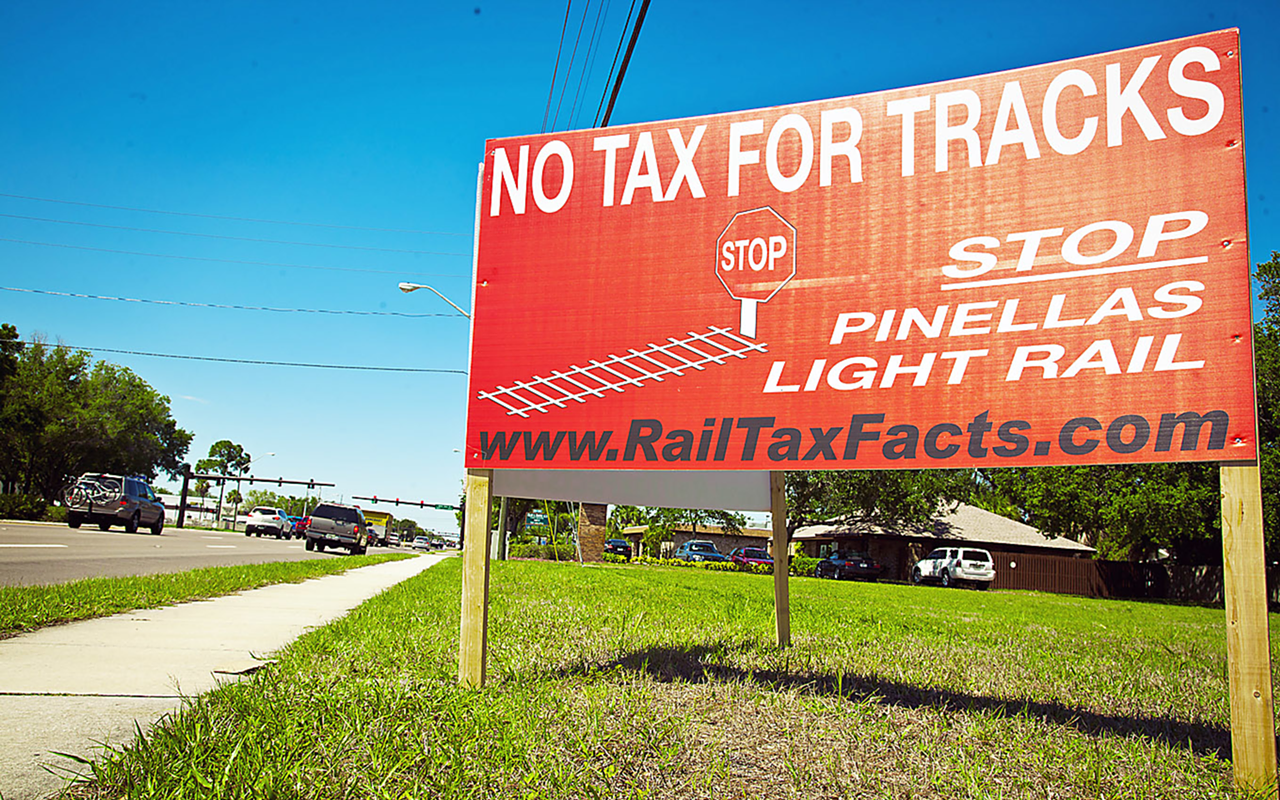 WARNING SIGN: Just as in Hillsborough in 2010, signs are already appearing in Pinellas with the message “No Tax for Tracks.”