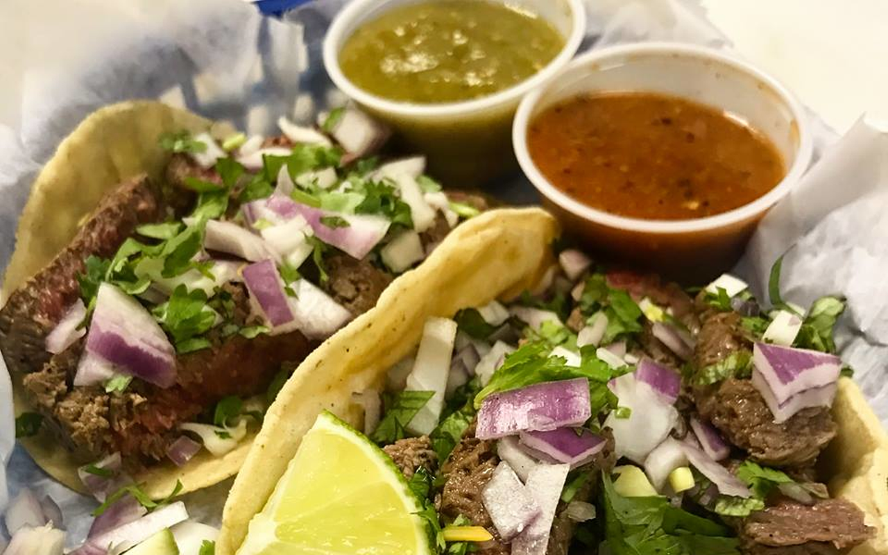 Three-ingredient Tijuana tacos, with sirloin steak, cilantro and chopped onions, from Xtreme Tacos.