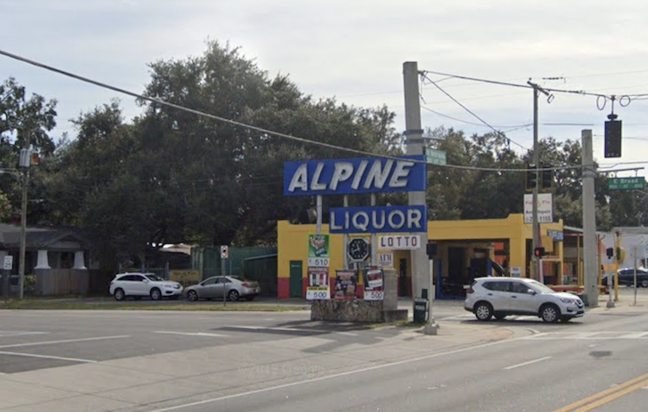 Alpine Liquors
The self-proclaimed &#147;Tampa&#146;s oldest liquor store&#148; plays a key role in Zola as the place where Stefani&#146;s (Riley Keough) boyfriend Derek (Nicholas Braun) befriends another man staying at the same hotel down the street. The scene spends several minutes inside Alpine Liquors showing its wall-covering shelves of colorful bottles and its &#147;check out our new craft beer selection&#148; sign.
Photo via Google Maps
